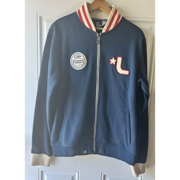 LRG Track Jacket Mens M Blue Full Zip Varsity Retro Casual Pockets - Picture 1 of 10